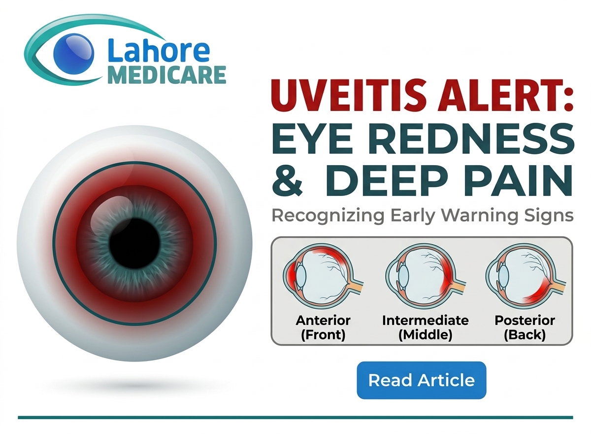 Learn to recognize the early warning signs of uveitis, including deep eye pain and redness, its causes, and modern eye inflammation treatments at Lahore Medicare.