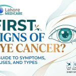 Learn the first signs of eye cancer, including intraocular melanoma and retinoblastoma, causes, and modern treatment options at Lahore Medicare.