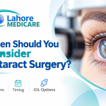 Learn when to consider cataract surgery, key warning signs, intraocular lens (IOL) choices, and modern recovery at Lahore Medicare.